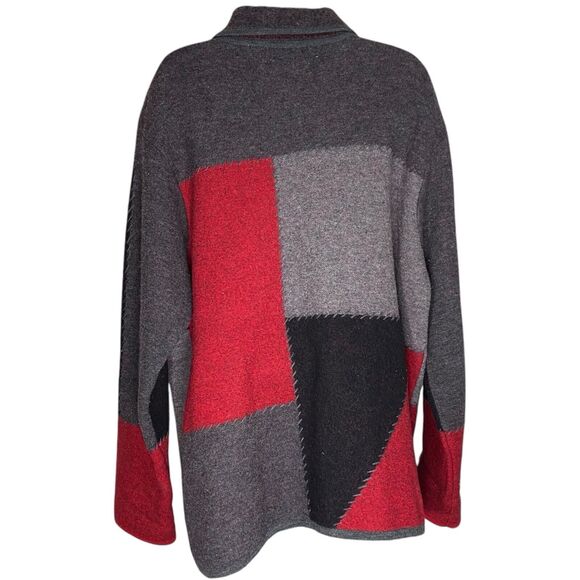 Vtg Liz Claiborne Cardigan Sweater Womens 1X Petite Wool Artsy Boho Cottage Art - Picture 2 of 15